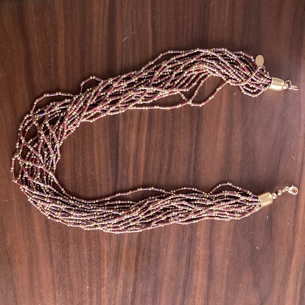 Gold and brown bead and twist necklace
